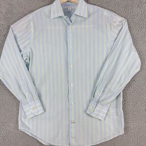 Banana Republic Shirt Mens 15 15.5 Blue White Stripe Shirt Business Casual Prepp